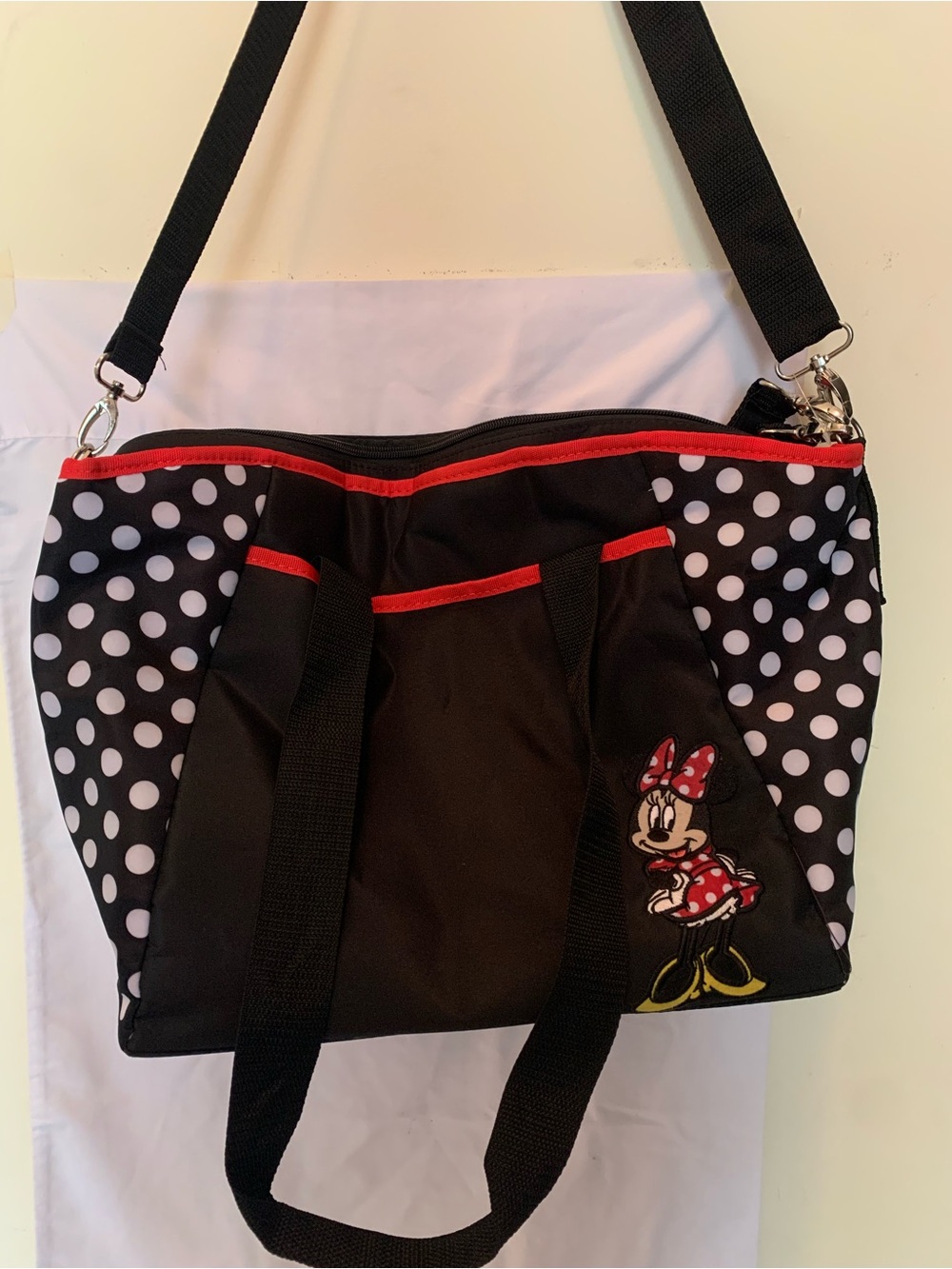 Disney Minnie Mouse Black Polka Dot Convertible Tote Shoulder Bag or Diaper Bag